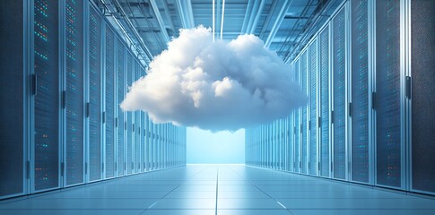 Cloud Computing Concept in Server Room with Data Storage Servers