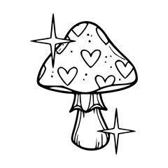 sweet mushroom with hearts and starburst outline