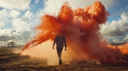 Fototapeta premium Walking Through a Crimson Cloud: A Surreal Landscape Photography