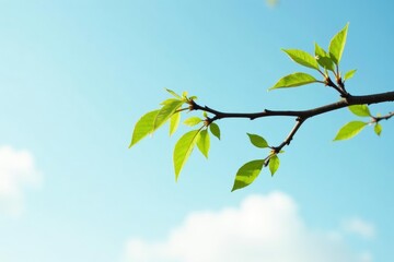 Obraz premium Single branch stretching towards sky on white background, nature, wood
