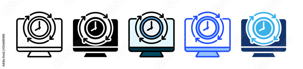 Poster efficiency time icon set with multiple style collection