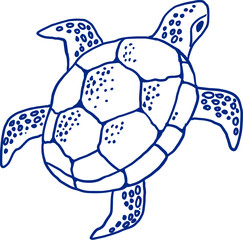 Blue Retro Detailed Sea Turtle
