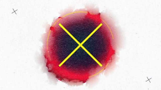 red abstract form on a white background with yellow details