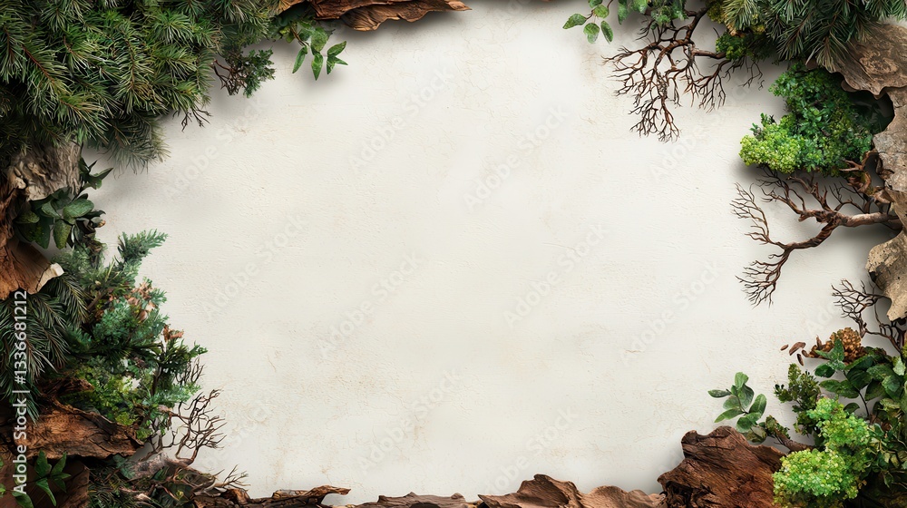 Poster rustic watercolor frame with tree elements and natural borders for art and design projects
