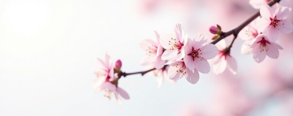 Fototapeta premium Single delicate cherry blossom branch on white, branch, springtime