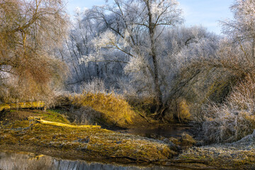 Sunrise Isar River in the Bavarian Forest in Germany