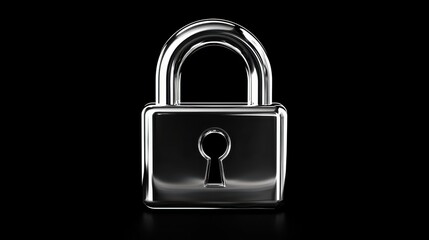 Naklejka premium A shiny metallic padlock is centered against a solid black background. This visual emphasizes concepts of security, protection, and safety, commonly associated with locking mechanisms