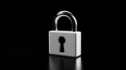 Naklejka premium A white padlock stands out against a black background, symbolizing security and protection. The shiny silver shank adds a modern touch to the classic design, highlighting its importance