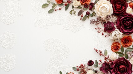 Vintage Wedding Decoration with Lace Borders and Floral Arrangements in Elegant Color Palette