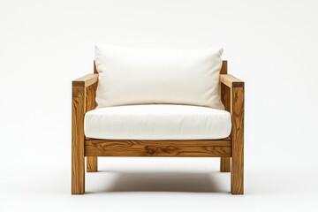 Modern wooden armchair with cream colored cushions