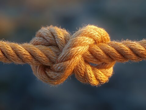 Intertwined Strength: A close-up showcases a tightly knotted rope, symbolizing connection, unity, and enduring strength, with the texture of the rope highlighted.