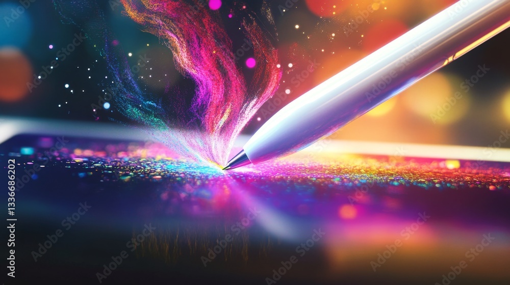 Poster creating digital art modern workspace gigapixel art artistic environment close-up view digital stylu