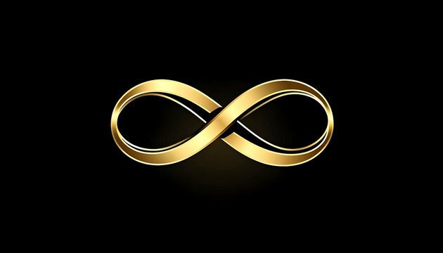Elegant golden infinity symbol on a black background, representing eternity and continuity
