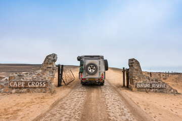 Rental Car on the Road to Cape Cross Nature Reseve, Namibia