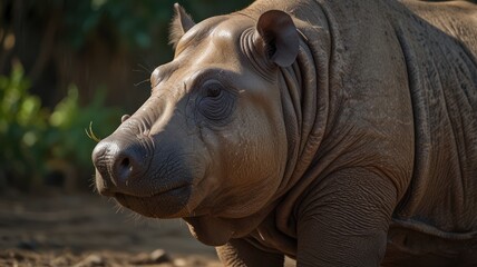 Fototapeta premium Close-up of a tailless, stout-bodied mammal with a short snout
