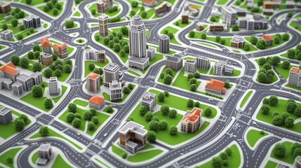 Stylish City Map Combining Detailed 2D Vector Roads and Buildings