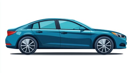 A blue sedan stands parked on a flat surface under bright sunlight, displaying its smooth contours, modern features, and stylish wheels. The clear sky enhances the vibrant color