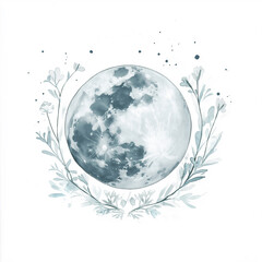 Watercolor illustration of the full moon for the Beltane Festival on a solid white background