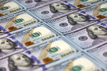 US dollar banknotes, paper currency for background. Concept of american and global economy, exchange rate