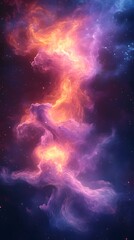 Naklejka premium Celestial Symphony: A mesmerizing display of cosmic nebulas, painted with vibrant hues of orange, purple, and blue, forming a breathtaking panorama of interstellar clouds