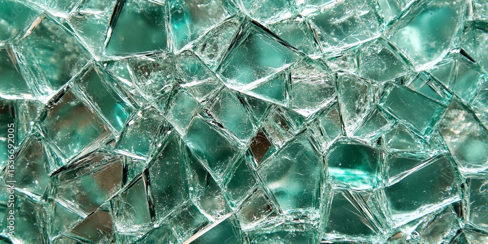 Poster intricate network of glass shards forming abstract mosaic pattern with reflections
