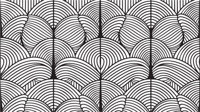 Seamless pattern with geometric waves. Endless stylish texture. Ripple bold monochrome background. Linear weaved grid. Thin interlaced swatch. with white background