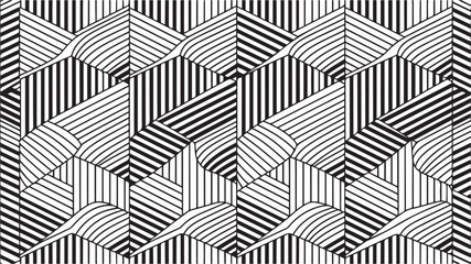 Seamless pattern with geometric waves. Endless stylish texture. Ripple bold monochrome background. Linear weaved grid. Thin interlaced swatch. with white background