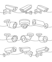 Security cameras one line continuous drawing. Safety home protection system. Vector illustration.