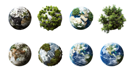 Planet earth showing global warming and deforestation effects with transparent background