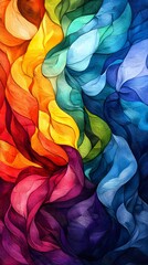 Colorful Abstract Wave: An abstract artwork of flowing, interconnected shapes and textures, depicting a spectrum of colors from vibrant red, orange, yellow, green, blue to violet.