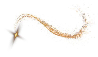 Magical golden flying star with small, shiny dust particles bokeh. Golden comet png with sparkling stars and flying dust. Dust powder light.
