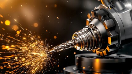 Close-up of a drill bit creating sparks during metalworking