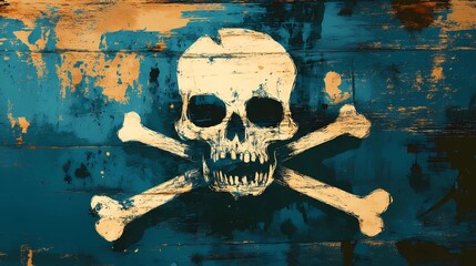 Jolly Roger flag with eerie skull design, representing pirate life, fearsome reputation, and lawless ocean voyages, adventure-themed storytelling, vintage comic book style
