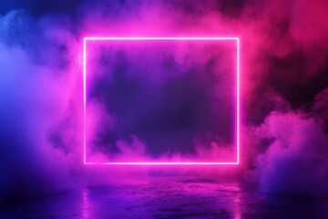 Fototapeta premium Neon Square Frame in Smoky Background