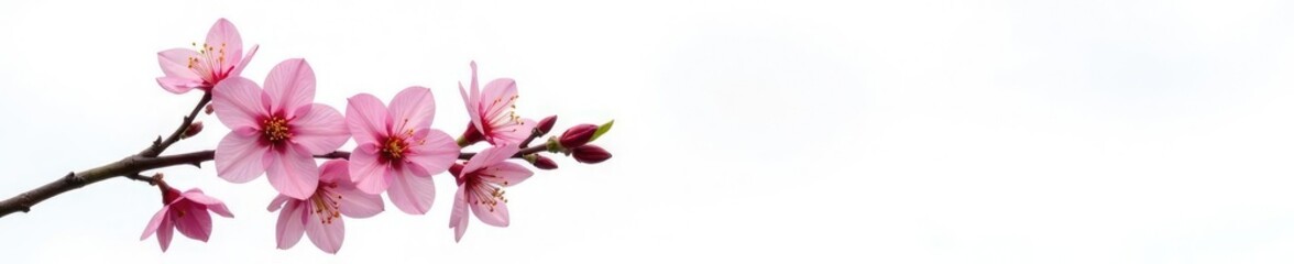 Single branch with flowers on white background, flowers on stem, tree, colorful flowers
