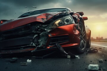 Broken car accident vehicle road.