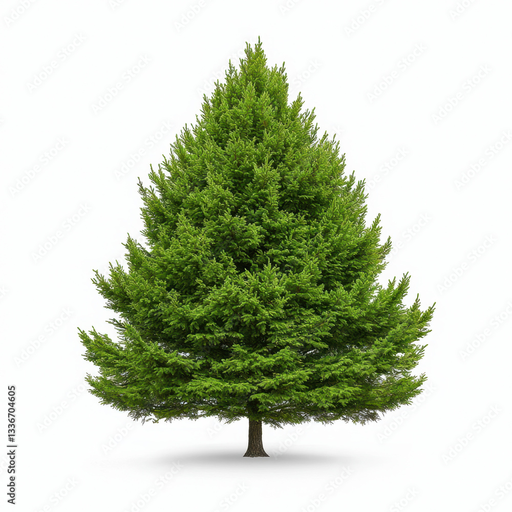 Poster striking realistic photograph of a cedar tree isolated on a pure white background with generous copy