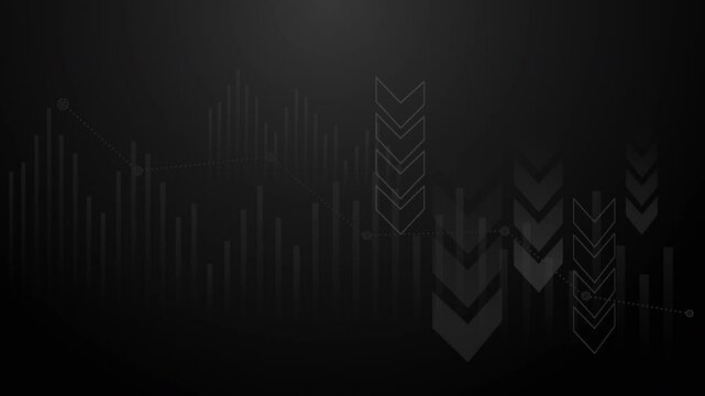 4k of black decreased graph business background with arrow and bars animation