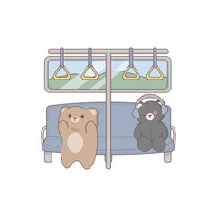 Cute bear illustration in train