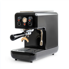 Modern coffee machine with sleek design and clean lines perfectly positioned against a neutral background with ample copy space for text or graphics to enhance your visuals