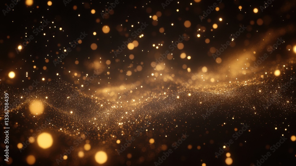 Poster golden particles swirl and shimmer in a mesmerizing display of light and texture