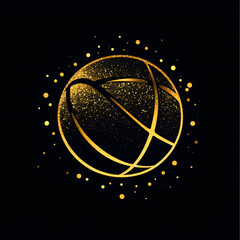 A golden basketball with intricate details shines on a starry black background, creating a dynamic and celestial vibe, perfect for sports and cosmic designs.