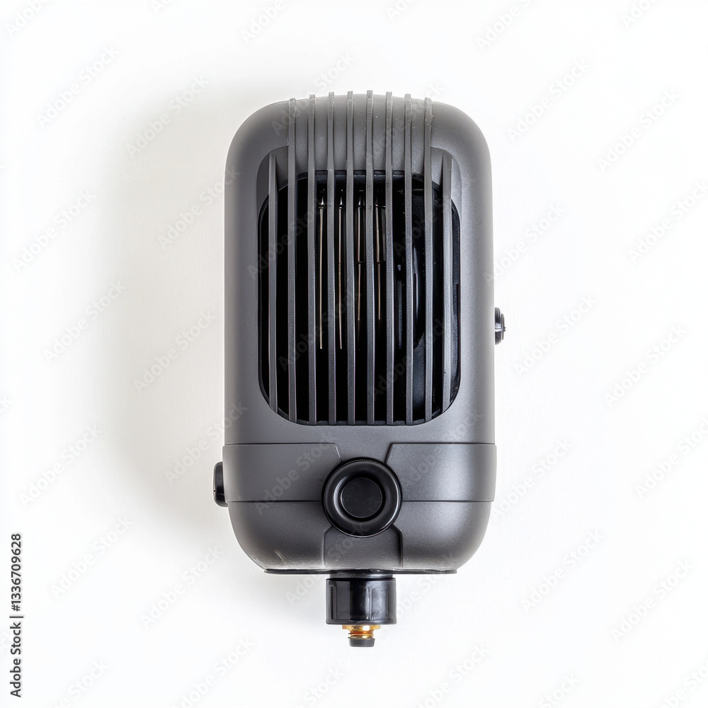 Poster a professional microphone on a clean white background perfectly positioned for capturing clear sound