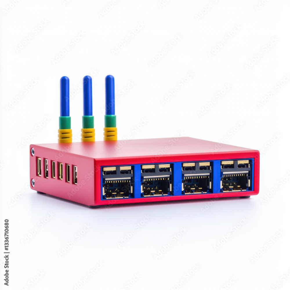 Aufkleber an innovative rast device designed for corporate networking kits with advanced features and connecti