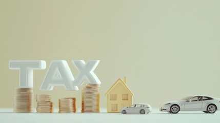 Fototapeta premium Tax payment trends financial sector image analysis digital environment close-up white tax letters on coins