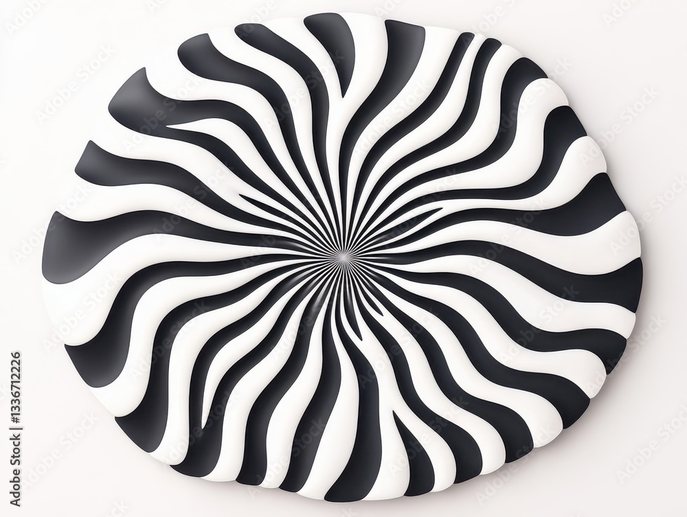 Poster abstract black and white spiral design on a smooth surface, creating a hypnotic effect