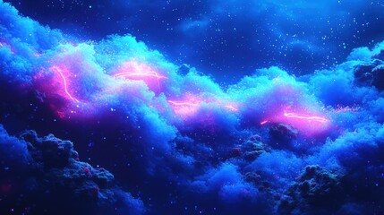 Fototapeta premium Abstract Cosmic Cloudscape with Pink and Blue Glowing Lightning