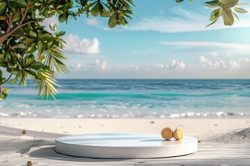 Obraz premium Product podium with beach summer outdoors horizon.