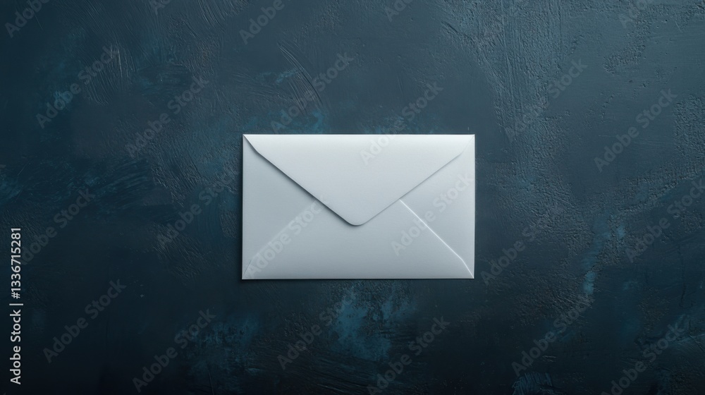 Poster white envelope resting on a dark textured surface, emphasizing simplicity and elegance in design