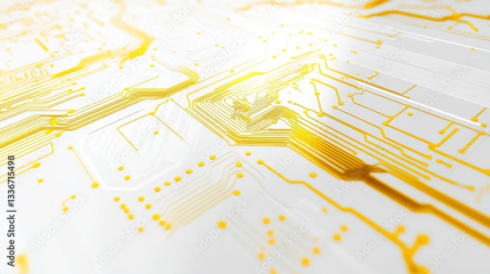 Poster visualize yellow and white digital circuit lines virtual space image art tech environment close-up g